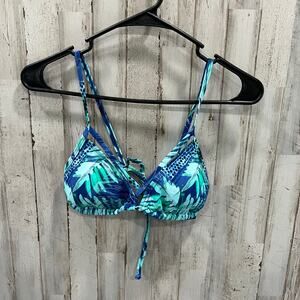 New! EXPRESS Blue Green Tropical Triangle Bikini Top Back Tie Womens Size M